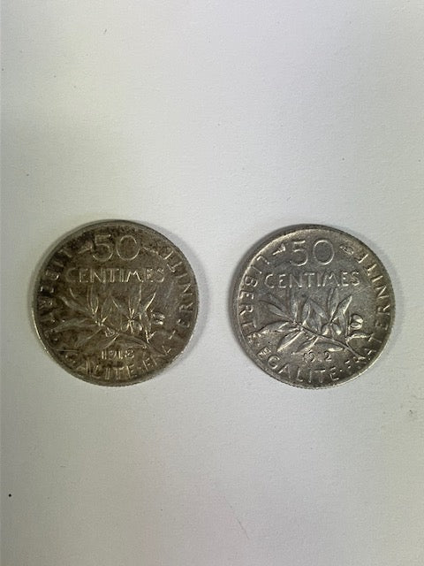 Lot de 2 Pièces 50 Centimes Francs 1918 1912