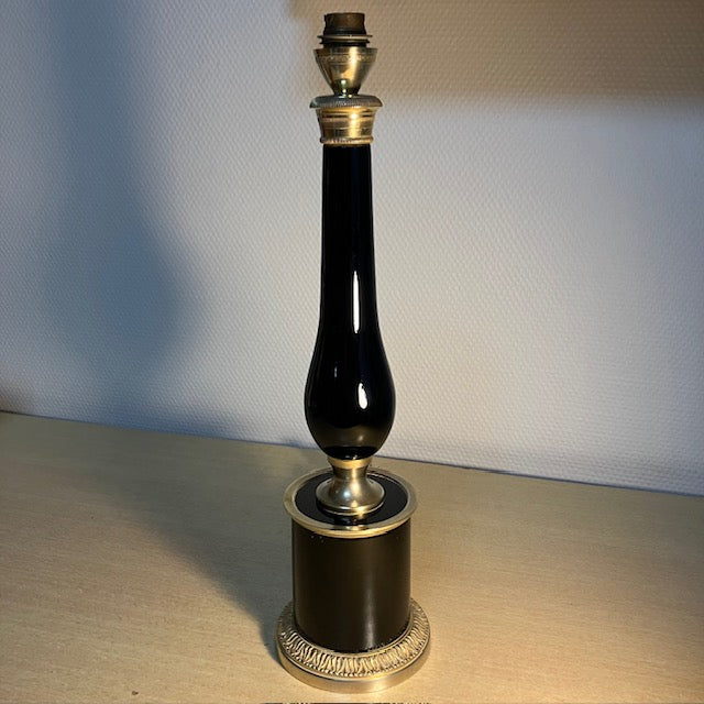 Lampe De Table, Vintage, En Verre Noir Et Laiton