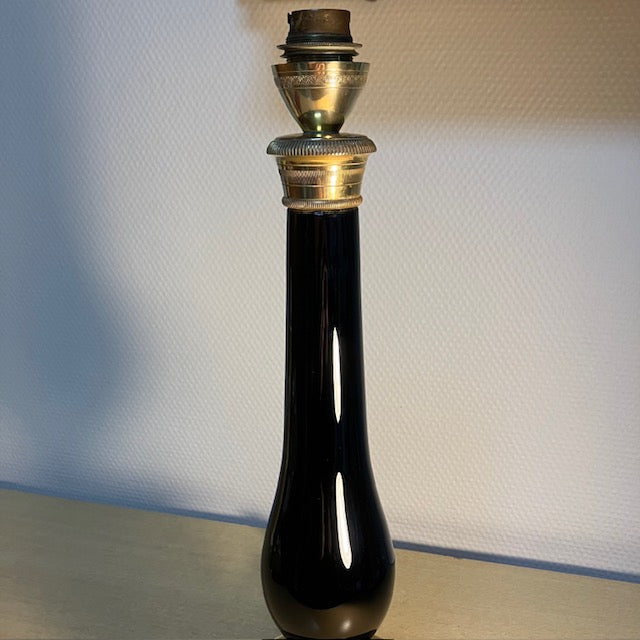 Lampe De Table, Vintage, En Verre Noir Et Laiton