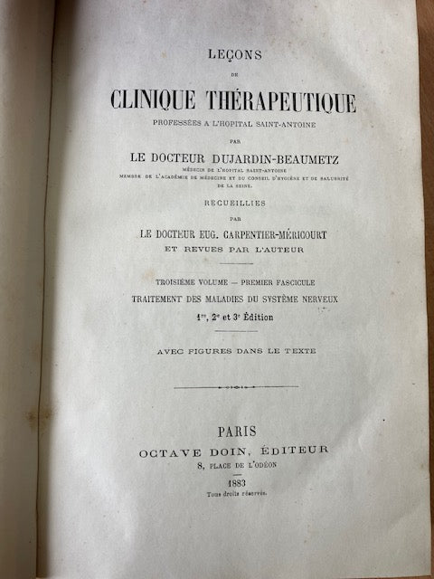 Lot De 3 Tomes Clinique Thérapeutique par Dujardin Beaumetz