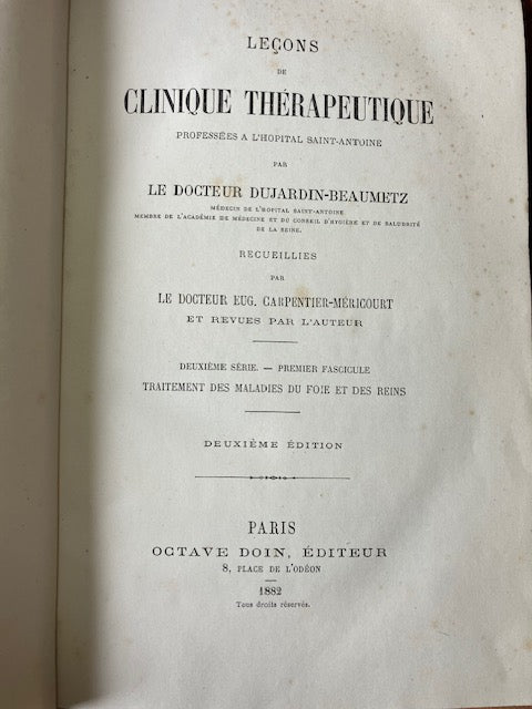 Lot De 3 Tomes Clinique Thérapeutique par Dujardin Beaumetz