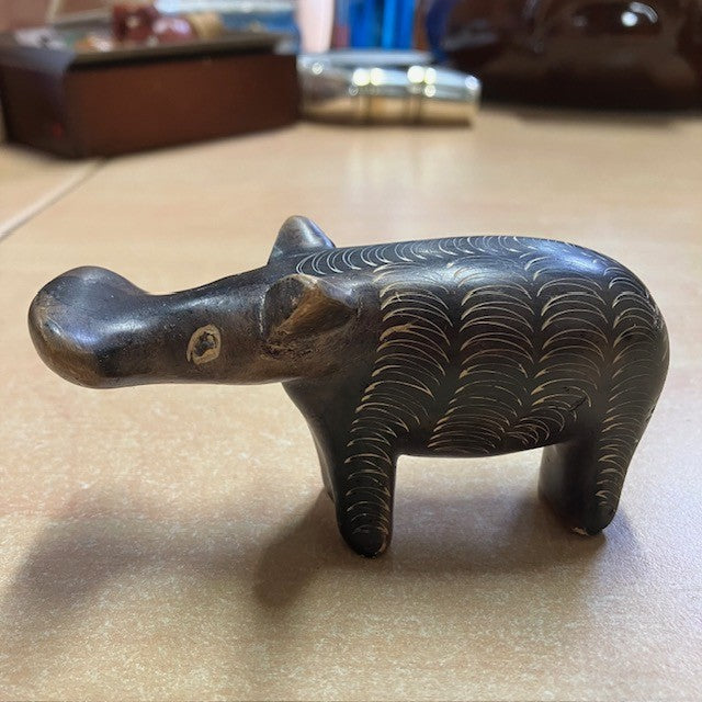 Sculpture Hippopotame Vintage En Pierre Fine Africaine