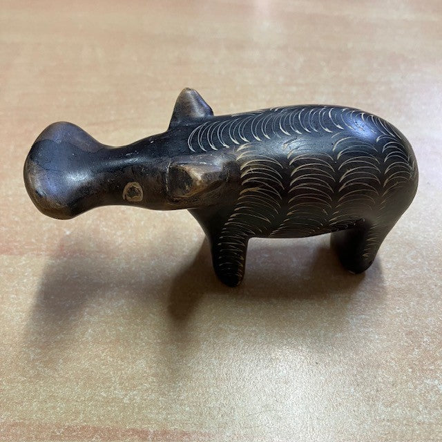 Sculpture Hippopotame Vintage En Pierre Fine Africaine