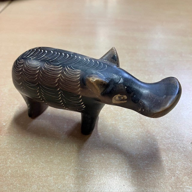 Sculpture Hippopotame Vintage En Pierre Fine Africaine