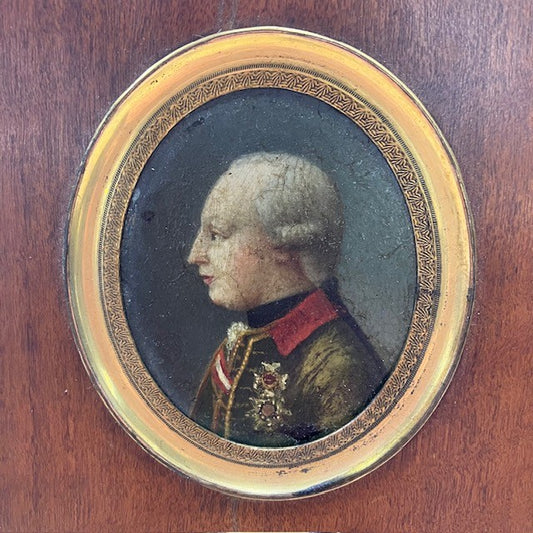 Peinture Portrait Miniature Homme Militaire Dans Médaillon Dorée
