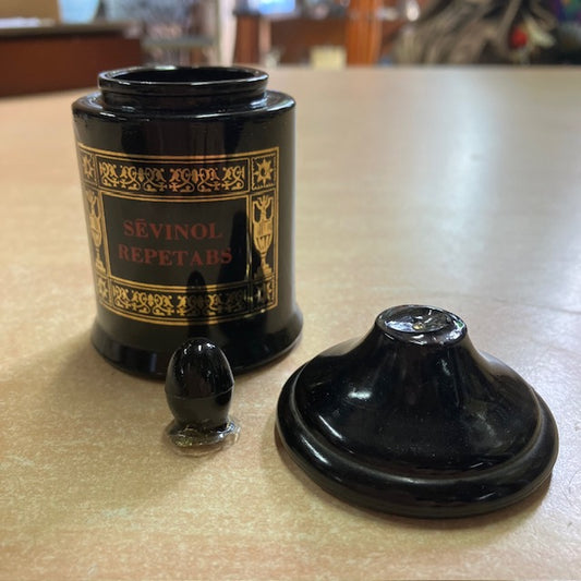 Petit Pot D'Apothicaire En Opaline Noir " Sévinol Repetabs "
