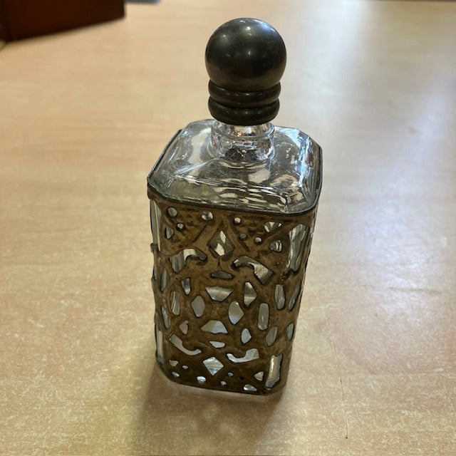 Ancien Flacon / Bouteille En Verre Et Etain