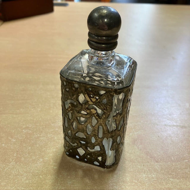 Ancien Flacon / Bouteille En Verre Et Etain
