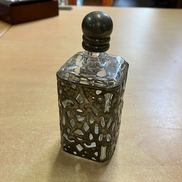 Ancien Flacon / Bouteille En Verre Et Etain