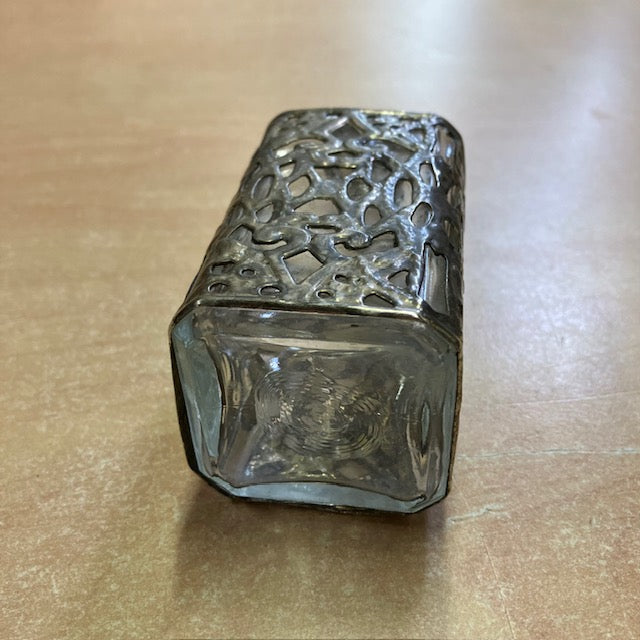 Ancien Flacon / Bouteille En Verre Et Etain