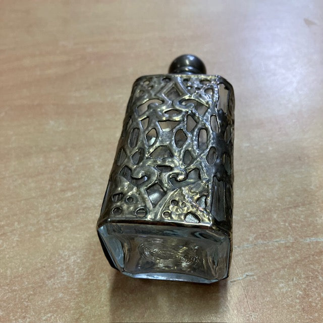 Ancien Flacon / Bouteille En Verre Et Etain