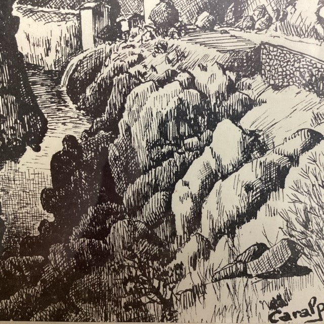 Cadre, dessin Saint GUILHEM, représentant une vallée, réalisé par Caralp