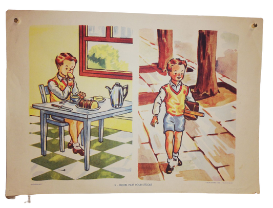 Affiche Carte Scolaire Lithographie Nathan Joyeuse Enfance