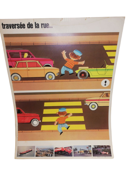 Affiche Carte Scolaire Lithographie Auto-Ecole Gilbert Evenou Antar