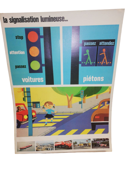 Affiche Carte Scolaire Lithographie Auto-Ecole Gilbert Evenou Antar