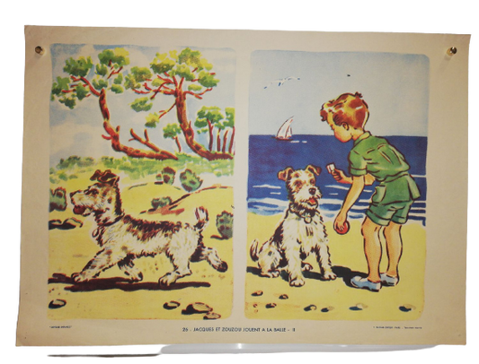Affiche Carte Scolaire Lithographie Nathan Joyeuse Enfance