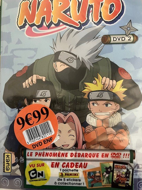 DVD Naruto Volume 2, Ep 7 a 8, En Cadeau 1 Pochette Panini de 5 Stickers à Collectionner Neuf Sous Blister