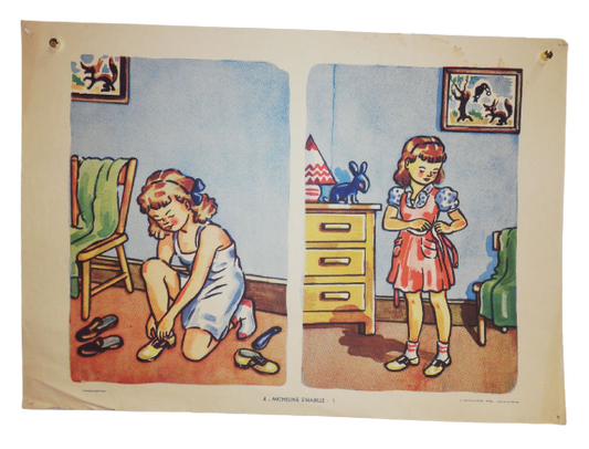 Affiche Carte Scolaire Lithographie Nathan Joyeuse Enfance