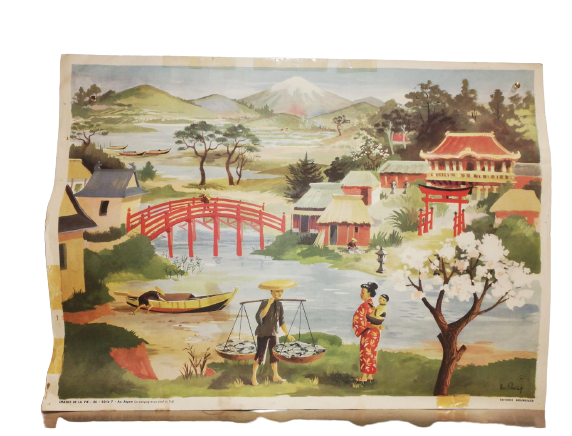 Affiche Carte Scolaire Lithographie images de la vie 26 série 7 Japon Fuji
