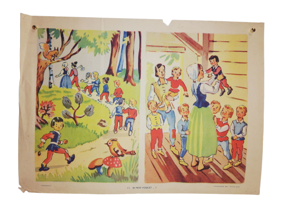 Affiche Carte Scolaire Lithographie Nathan Joyeuse Enfance