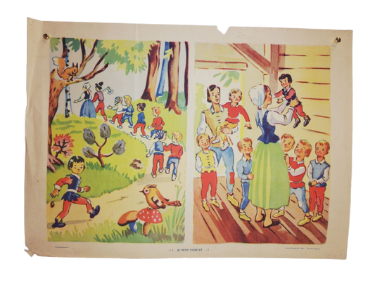 Affiche Carte Scolaire Lithographie Nathan Joyeuse Enfance