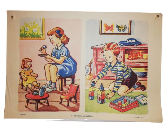 Affiche Carte Scolaire Lithographie Nathan Joyeuse Enfance