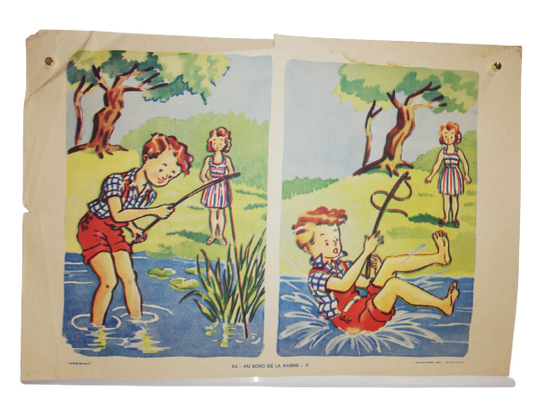 Affiche Carte Scolaire Lithographie Nathan Joyeuse Enfance