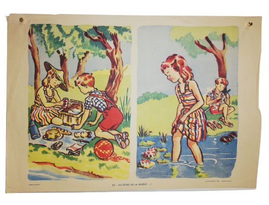 Affiche Carte Scolaire Lithographie Nathan Joyeuse Enfance