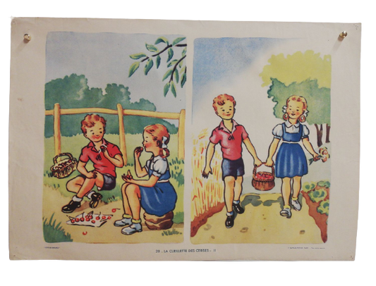 Affiche Carte Scolaire Lithographie Nathan Joyeuse Enfance