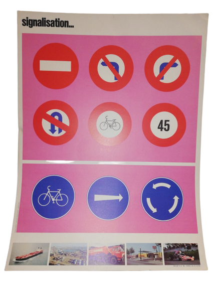 Affiche Carte Scolaire Lithographie Auto-Ecole Gilbert Evenou Antar panneau de signalisation