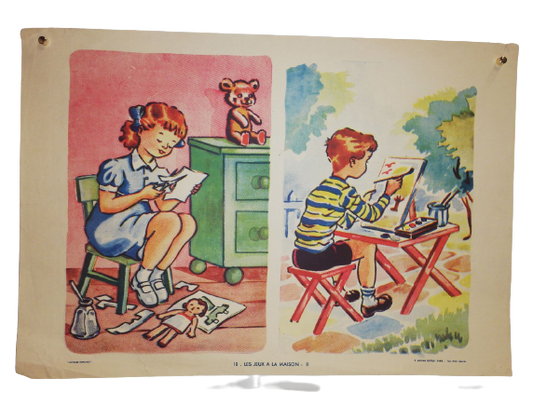 Affiche Carte Scolaire Lithographie Nathan Joyeuse Enfance