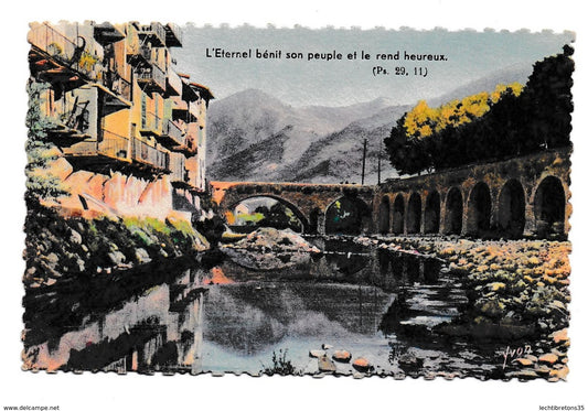 très rare non circulé cote d'azur sospel vieux pont vieilles maisons bévéra la douce France texte Jéhovah bible art Yvon