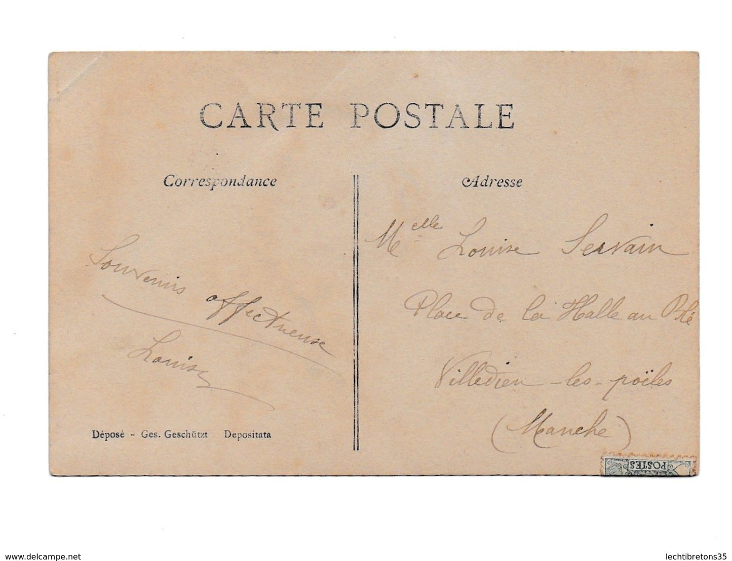 Carte postale - PHOTO 1907 ? TIMBRE MARIANNE LE BLANC 5C AVANT GUERRE COUPLE DE JEUNE FILLE HOMME CHAPEAU UNE GRANDE VIOLETTE AMOUR