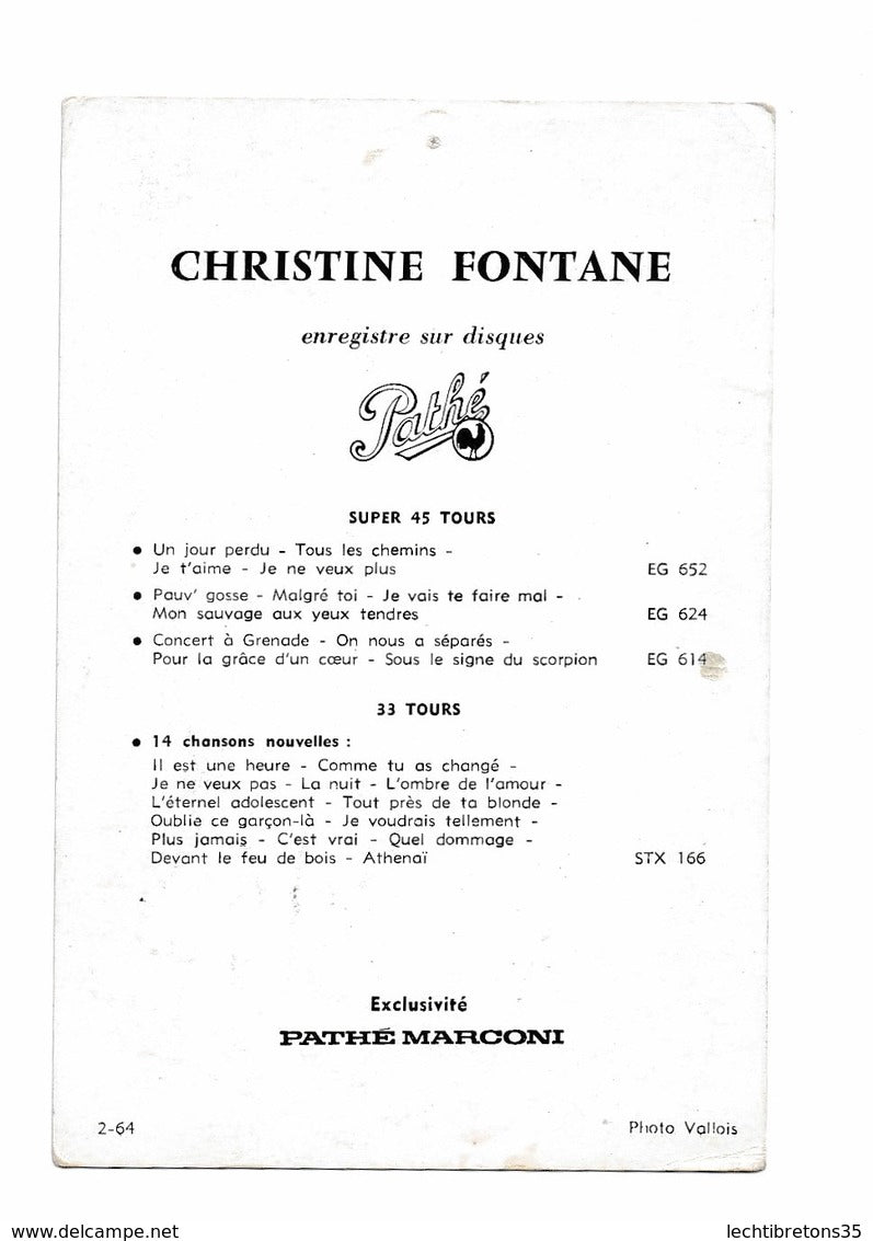 Carte postale - PHOTO AUTOGRAPHE DÉDICACE DISQUES PATHE CHRISTINE FONTANE