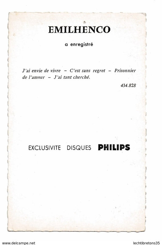 Carte postale - PHOTO AUTOGRAPHE DÉDICACE DISQUES PHILIPS EMILHENCO 434.828