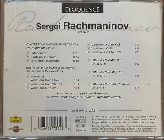 Cd Rachmaninov, Tamás Vásáry, Lazar Berman, Yuri Ahronovitch, The London Symphony Orchestra – Piano Concerto No. 2 In C Minor, Op. 18 - Variazioni, Op. 43 - Preludi