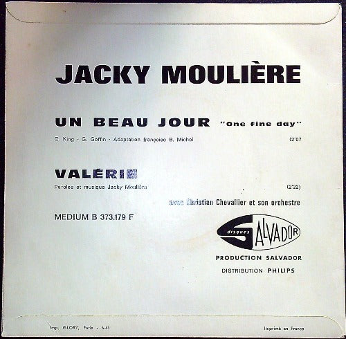 Disque Juke-box SP Jacky Moulière – Un Beau Jour  B 373.179 F