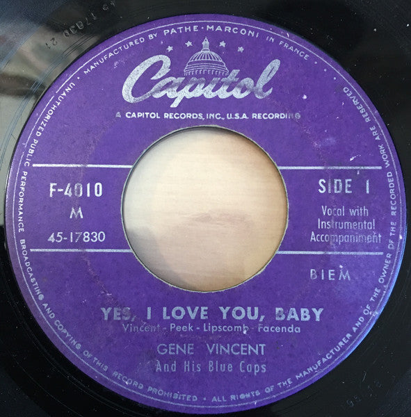 SP Gene Vincent & His Blue Caps - Rocky Road Blues - Yes I Love You Baby 