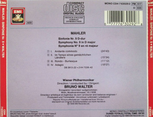 Cd Gustav Mahler - Bruno Walter, Wiener Philharmoniker – Symphony No. 9