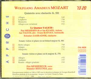 Cd Wolfgang Amadeus Mozart - Le Quatuor Talich, Bohuslav Zahradník – Quintette Avec Clarinette