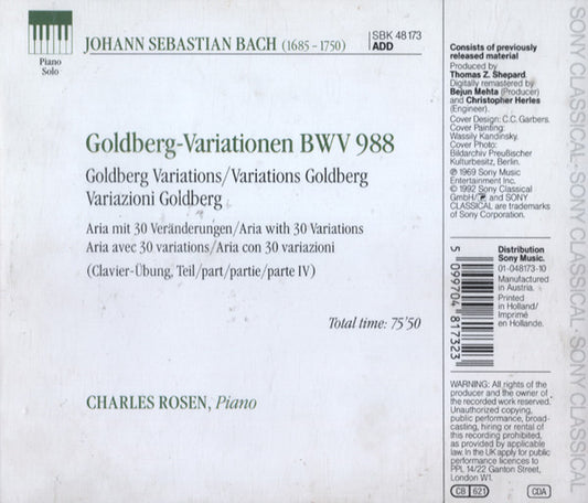 Cd Bach , Charles Rosen – Goldberg Variations, BWV 988