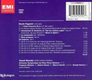 Cd Paganini - Yehudi Menuhin · George Enescu · Marcel Gazelle · Hubert Giesen · Ferguson Webster · Orchestre Symphonique De Paris · Pierre Monteux ‎– Violin Concerto No. 1; "Mosè" Variations; "La Campanella"; Moto Perpetuo; 6 Caprices