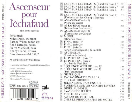 Cd Miles Davis – Ascenseur Pour L'Échafaud (Lift To The Scaffold)