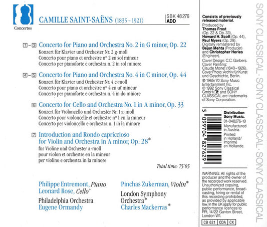 Cd Saint-Saëns, Philippe Entremont • Leonard Rose, Philadelphia Orchestra, Eugene Ormandy – Piano Concertos Nos. 2 & 4 / Cello Concerto No. 1