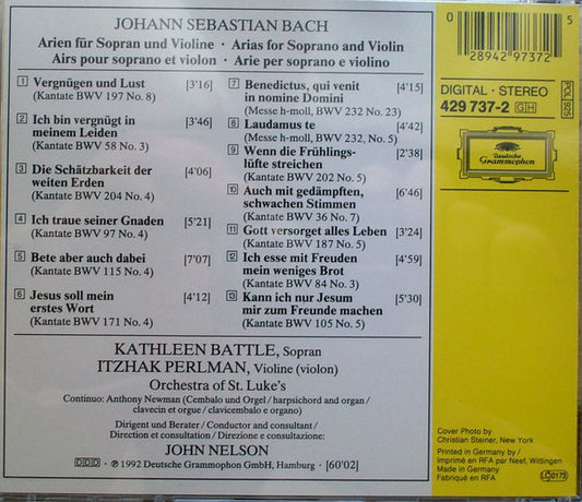 Cd J.S. Bach, Kathleen Battle, Itzhak Perlman, Orchestra Of St. Luke's, John Nelson – Arias 028942973725