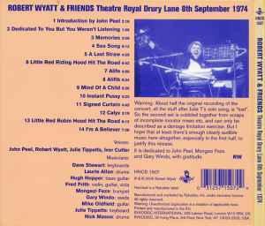 Cd Robert Wyatt & Friends – Theatre Royal Drury Lane 8th September 1974