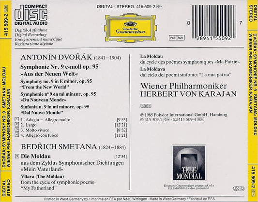 Cd Dvořák, Smetana / Wiener Philharmoniker, Herbert von Karajan – Symphonie Nr. 9 • Die Moldau 028941550927