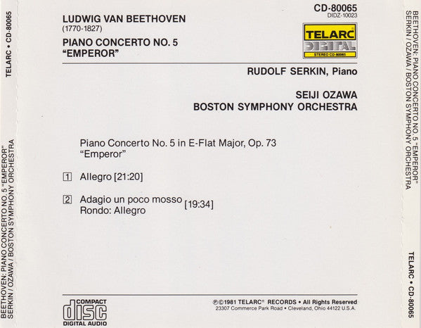 Cd Ludwig van Beethoven, Rudolf Serkin, Seiji Ozawa, Boston Symphony Orchestra – Piano Concerto No. 5 "Emperor"