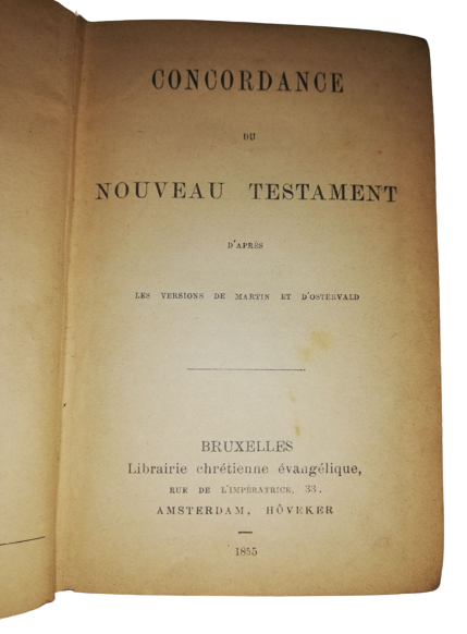 Livre, Rare 1855 Concordance nouveau testament watch tower Bible Jéhovah ?