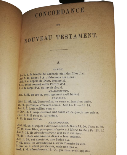 Livre, Rare 1855 Concordance nouveau testament watch tower Bible Jéhovah ?